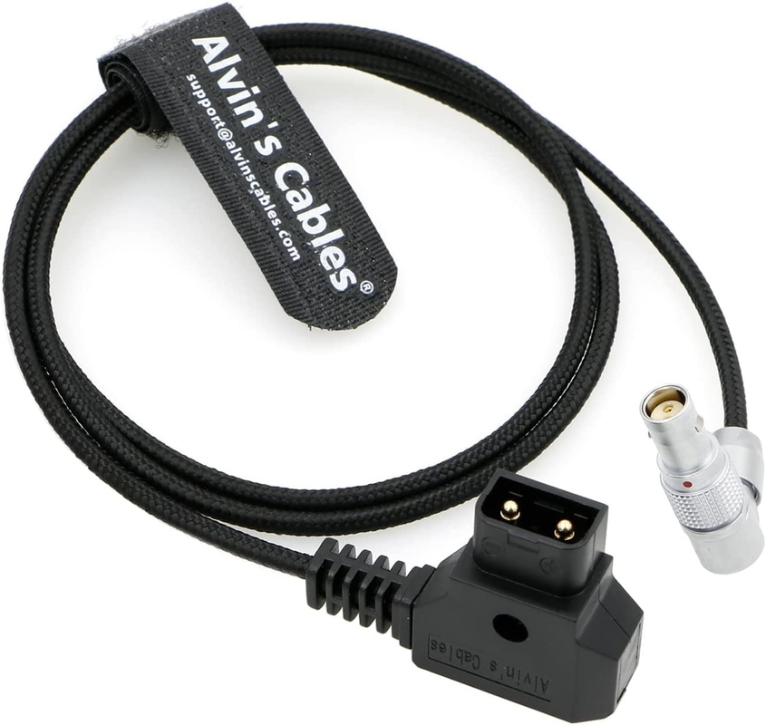 Alvin'S Cables Flexible Power Cable For RED Komodo Camera Rotatable Right Angle 2 Pin Female To D-Tap Braided Wire 80cm
